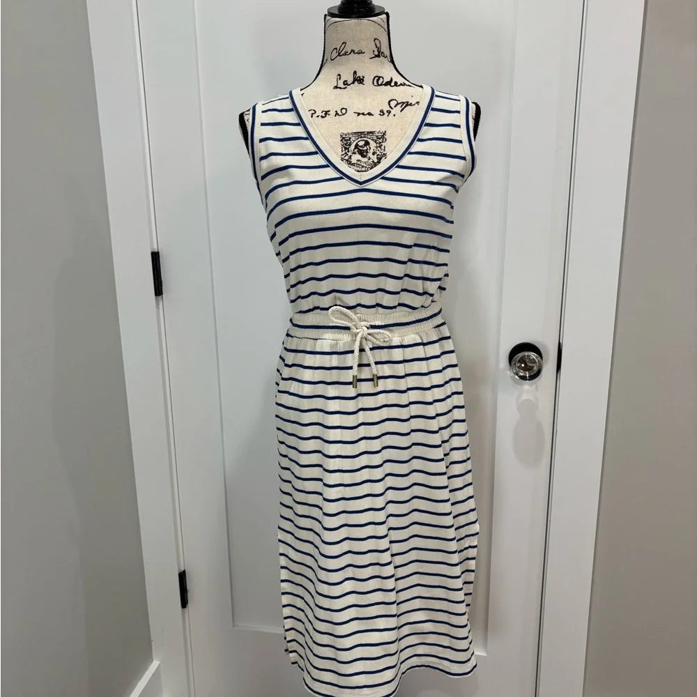 Evereve Alice Blue and White Striped Nautical Midi Dress - Picture 2 of 6